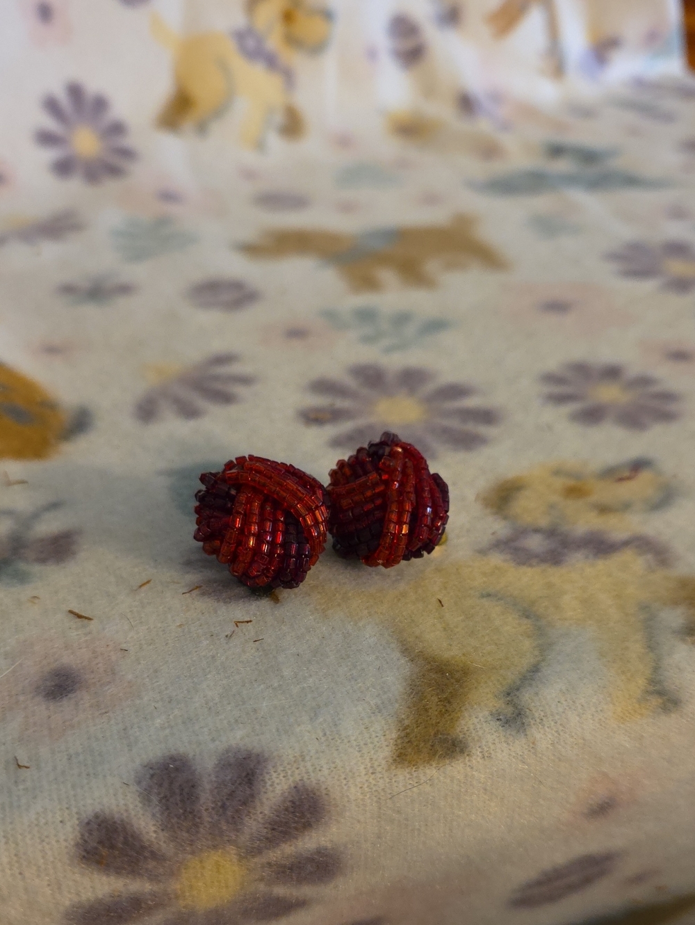 Beaded Knot Clip On Earrings - Red